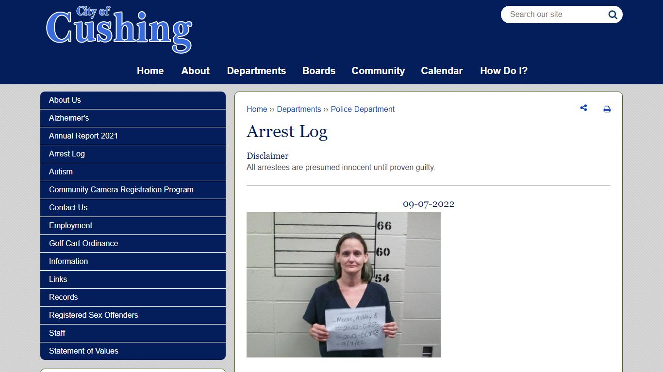 Arrest Log | Cushing OK